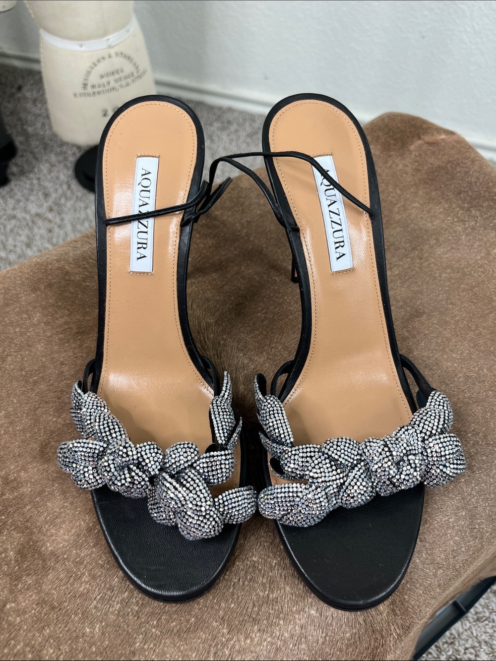 Aquazzura Galactic Flower 105 Leather Crystal Rhinestone Wrap Tie Sandals - Picture 5 of 14
